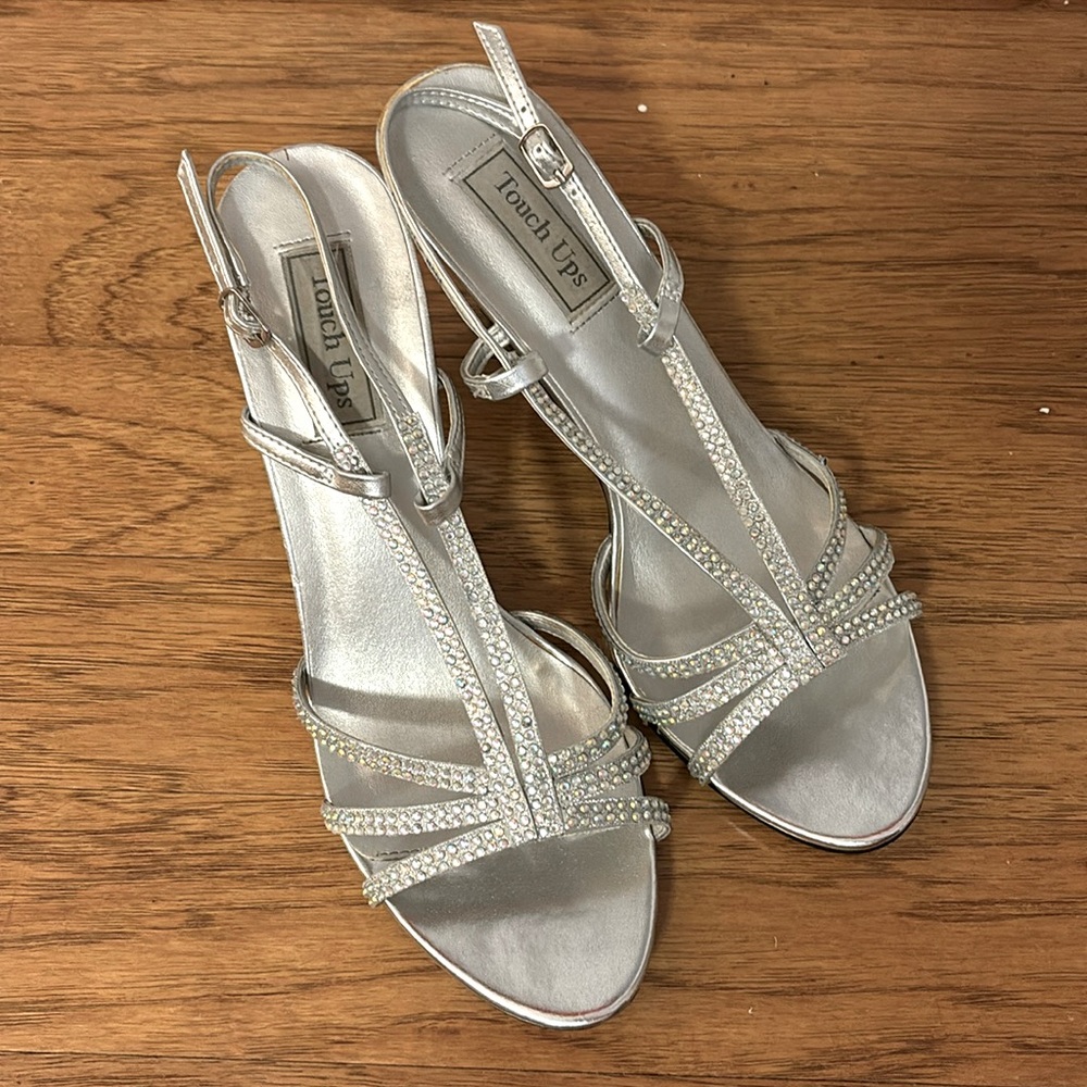 Silver strappy stiletto sandals